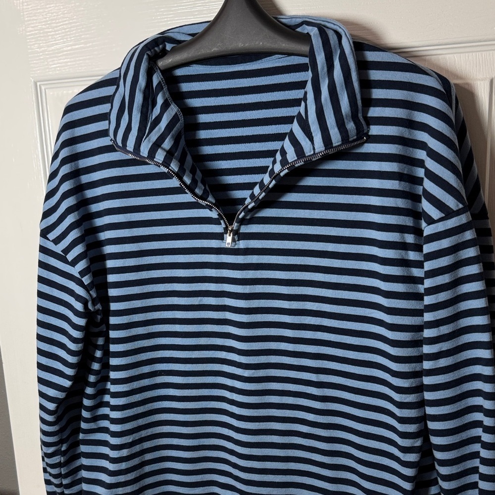Women’s Striped Blue Quarter Zip - Picture 4 of 10